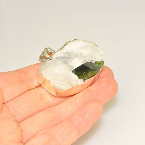 Sterling Silver Tourmaline in Quartz Pendant