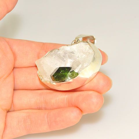 Sterling Silver Tourmaline in Quartz Pendant