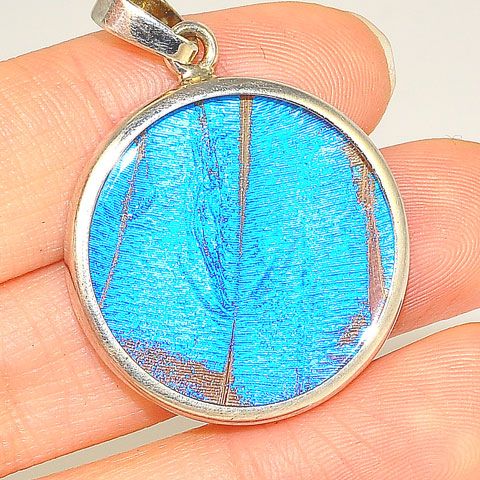 Sterling Silver Blue Butterfly Wing Medallion Pendant