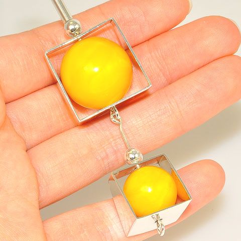 Sterling Silver Baltic Butterscotch Amber Spheres Pendant