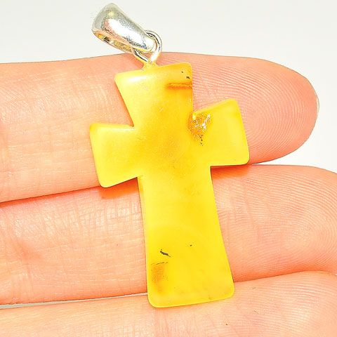 Sterling Silver Baltic Butterscotch Amber Cross Pendant