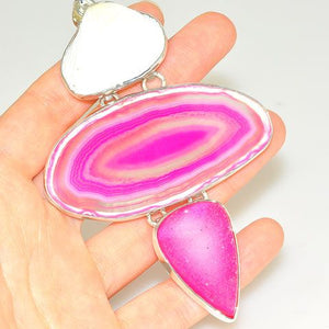 Charles Albert Sterling Silver Agate, Druzy and Shell Pendant