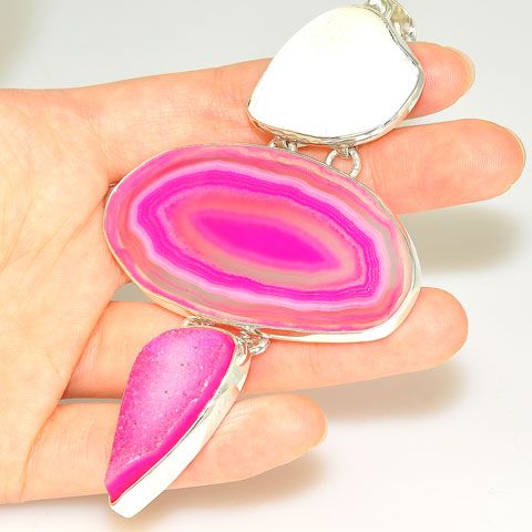 Charles Albert Sterling Silver Agate, Druzy and Shell Pendant