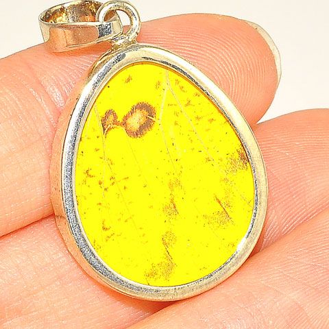 Sterling Silver Yellow Butterfly Wing Pendant