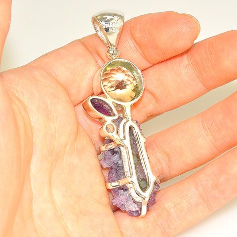 Sterling Silver Amethyst and White Topaz Pendant