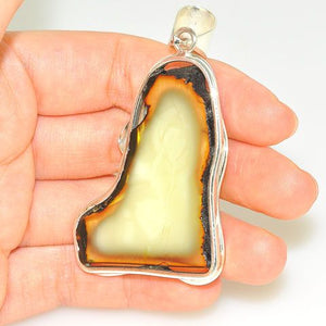 Sterling Silver Baltic Butterscotch Amber Slice Pendant