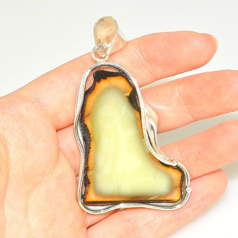 Sterling Silver Baltic Butterscotch Amber Slice Pendant