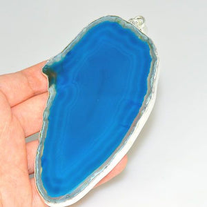 Charles Albert Sterling Silver 4-Inch Blue-Green Agate Slice Pendant