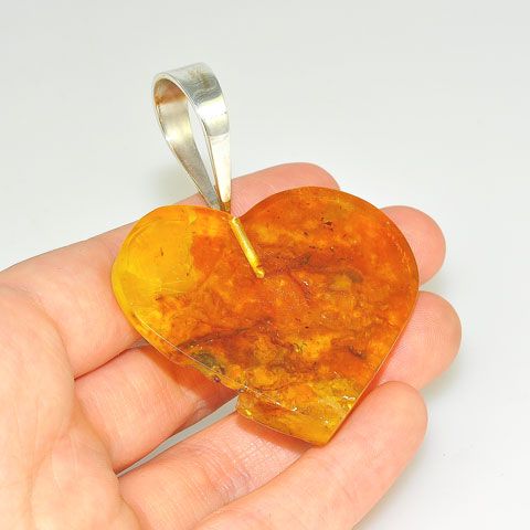 Sterling Silver Baltic Honey Amber Heart Pendant