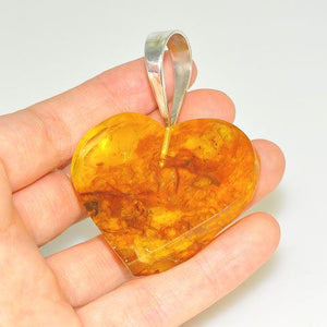 Sterling Silver Baltic Honey Amber Heart Pendant