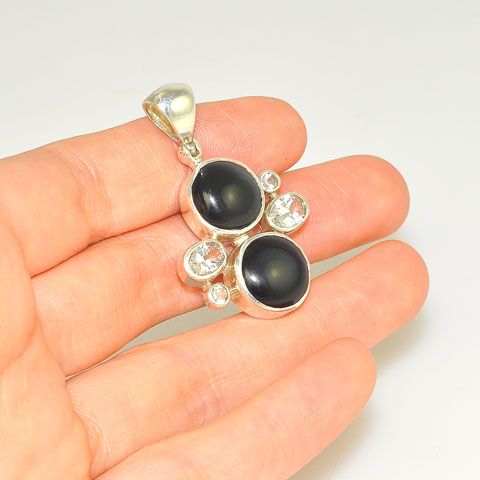 Sterling Silver Rainbow Obsidian and White Topaz Pendant