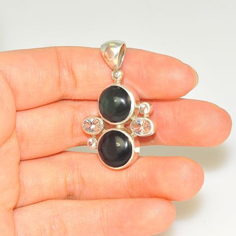 Sterling Silver Rainbow Obsidian and White Topaz Pendant