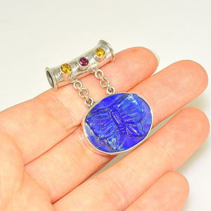 Sterling Silver Lapis Lazuli Butterfly and Citrine Pendant