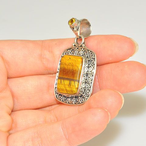 Sterling Silver Tiger Eye and Citrine Pendant