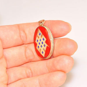 Sterling Silver Red Coral and Lapis Lazuli Tibetan Endless Knot Pendant