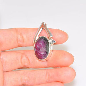 Sterling Silver Faceted Ruby Zoisite Oval Pendant