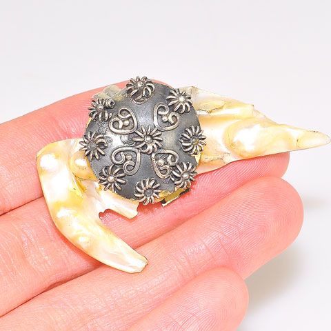 Sterling Silver Asymmetrical Tibetan Shell Pendant