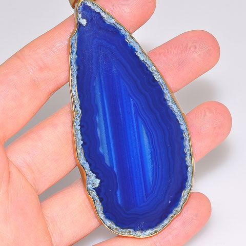 Charles Albert Matte-Finish Alchemia Blue Agate Slice Pendant
