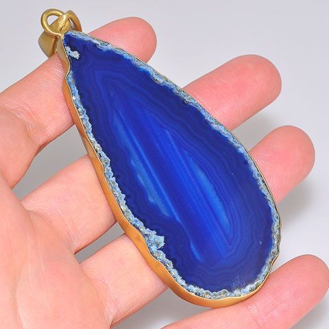 Charles Albert Matte-Finish Alchemia Blue Agate Slice Pendant