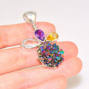 Sterling Silver Titanium Druzy, Citrine and Amethyst Pendant