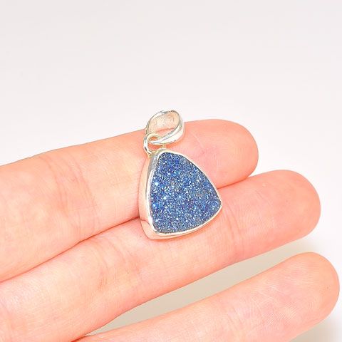 Sterling Silver Titanium Druzy Triangle Pendant