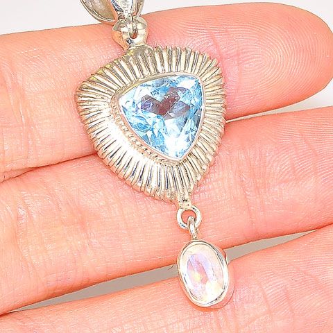 Sterling Silver Blue Topaz and Moonstone Pendant