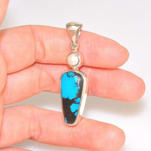 Sterling Silver 8.1-Carat Turquoise and Fresh Water Pearl Pendant