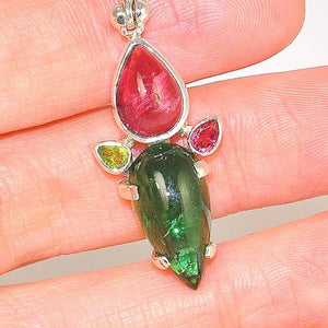 Sterling Silver 9.7-Carat Pink and Green Tourmaline Pendant