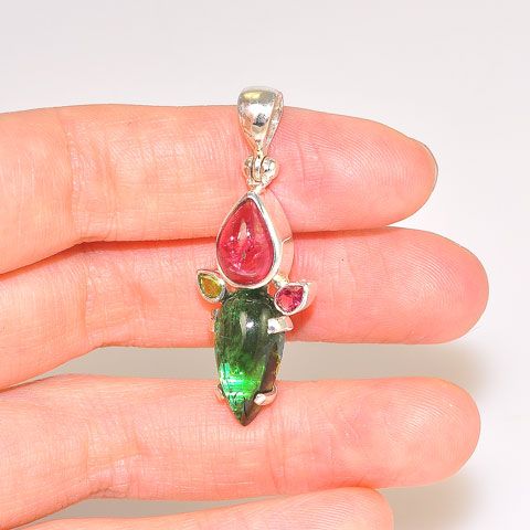 Sterling Silver 9.7-Carat Pink and Green Tourmaline Pendant