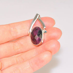 Sterling Silver Ruby Anyolite Oval Faceted Pendant