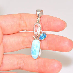 Sterling Silver Larimar, Blue Topaz and Quartz Pendant