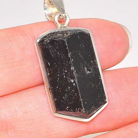 Sterling Silver Black Touramline Crystal Pendant