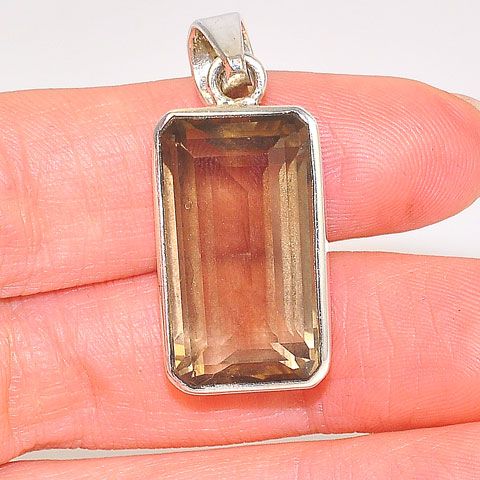 Sterling Silver 10-Carat Step-Cut Smoky Quartz Pendant