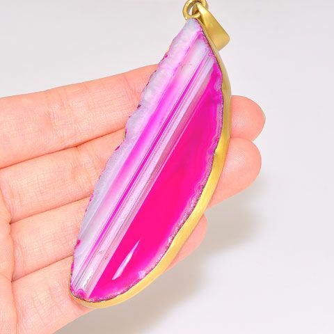 Charles Albert Matte-Finish Alchemia Pink Striped Agate Slice Pendant