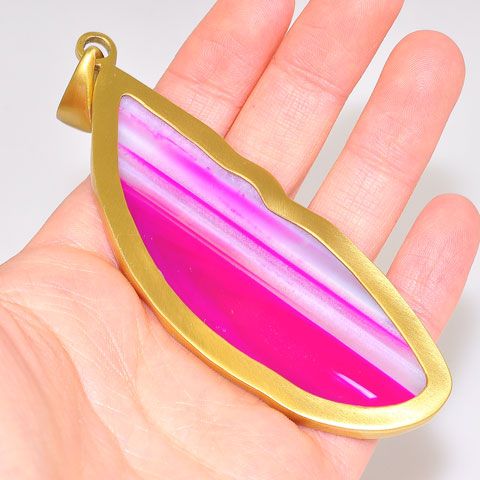 Charles Albert Matte-Finish Alchemia Pink Striped Agate Slice Pendant