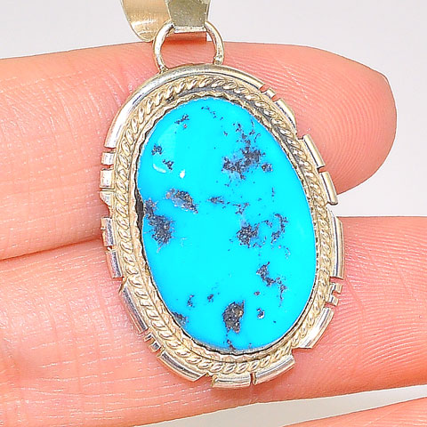 Native American Sterling Silver Sleeping Beauty Turquoise Nugget Pendant