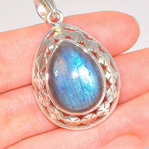 Sterling Silver Labradorite Pear Argyle Edge Pendant