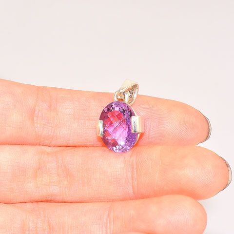 Sterling Silver 5-Carat Amethyst Oval Faceted Pendant