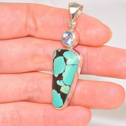 Sterling Silver 8.5-Carat Turquoise and 1.1-Carat Blue Topaz Pendant