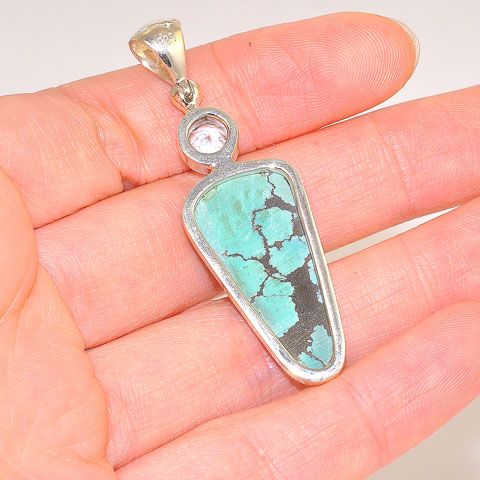 Sterling Silver 8.5-Carat Turquoise and 1.1-Carat Blue Topaz Pendant
