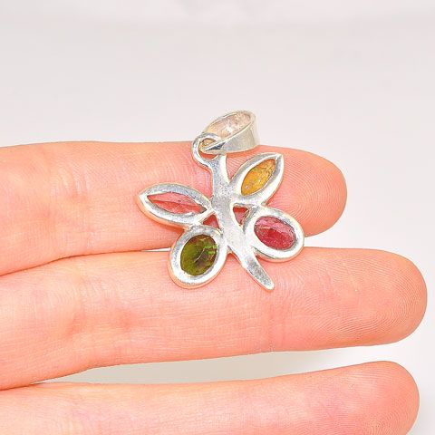 Sterling Silver Multicolor Tourmaline Butterfly Pendant