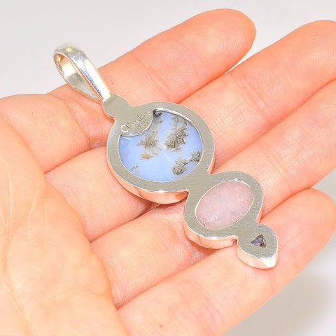 Sterling Silver Titanium Druzy, Opalized Druzy and Blue Topaz Pendant