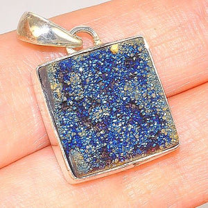 Sterling Silver Titanium Druzy Square Pendant