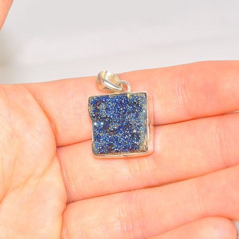 Sterling Silver Titanium Druzy Square Pendant