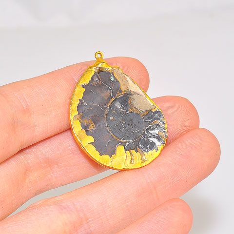 24K Gold Plated Over Sterling Silver Fossil Ammonite Pendant