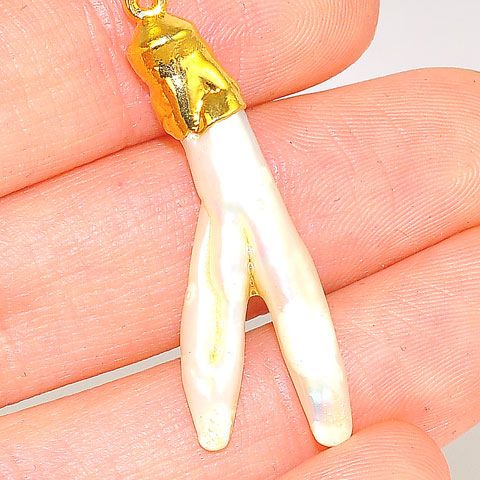 24K Gold Plated Over Sterling Silver Biwa Pearl Pendant