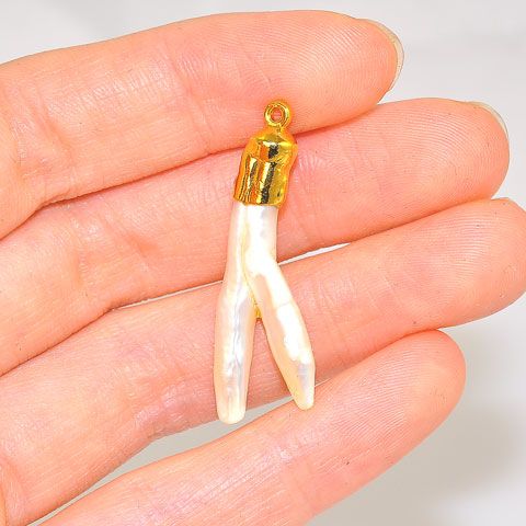 24K Gold Plated Over Sterling Silver Biwa Pearl Pendant
