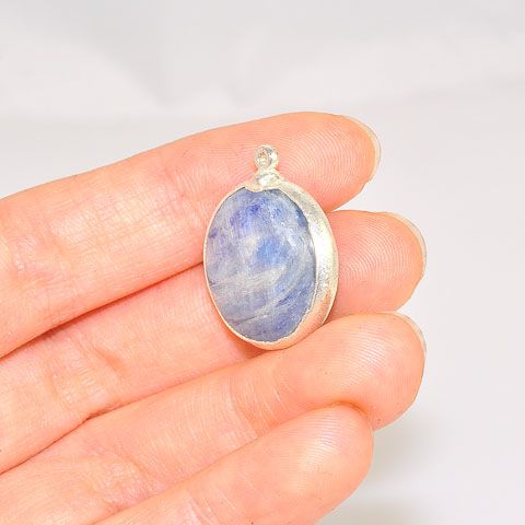 Silver Plated Kyanite Button Pendant