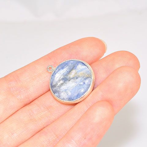 Silver Plated Kyanite Button Pendant