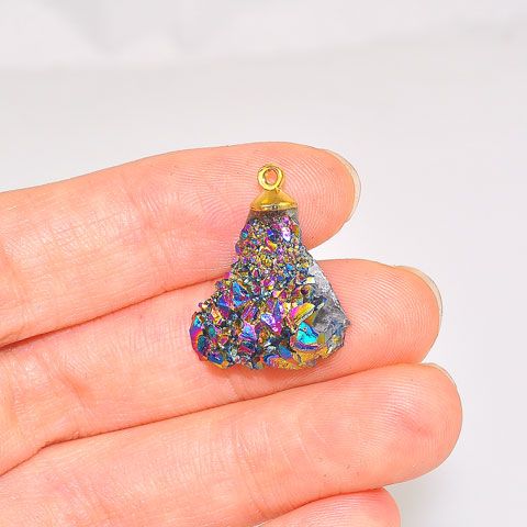 24K Gold Plated Over Sterling Silver Titanium Druzy Pendant